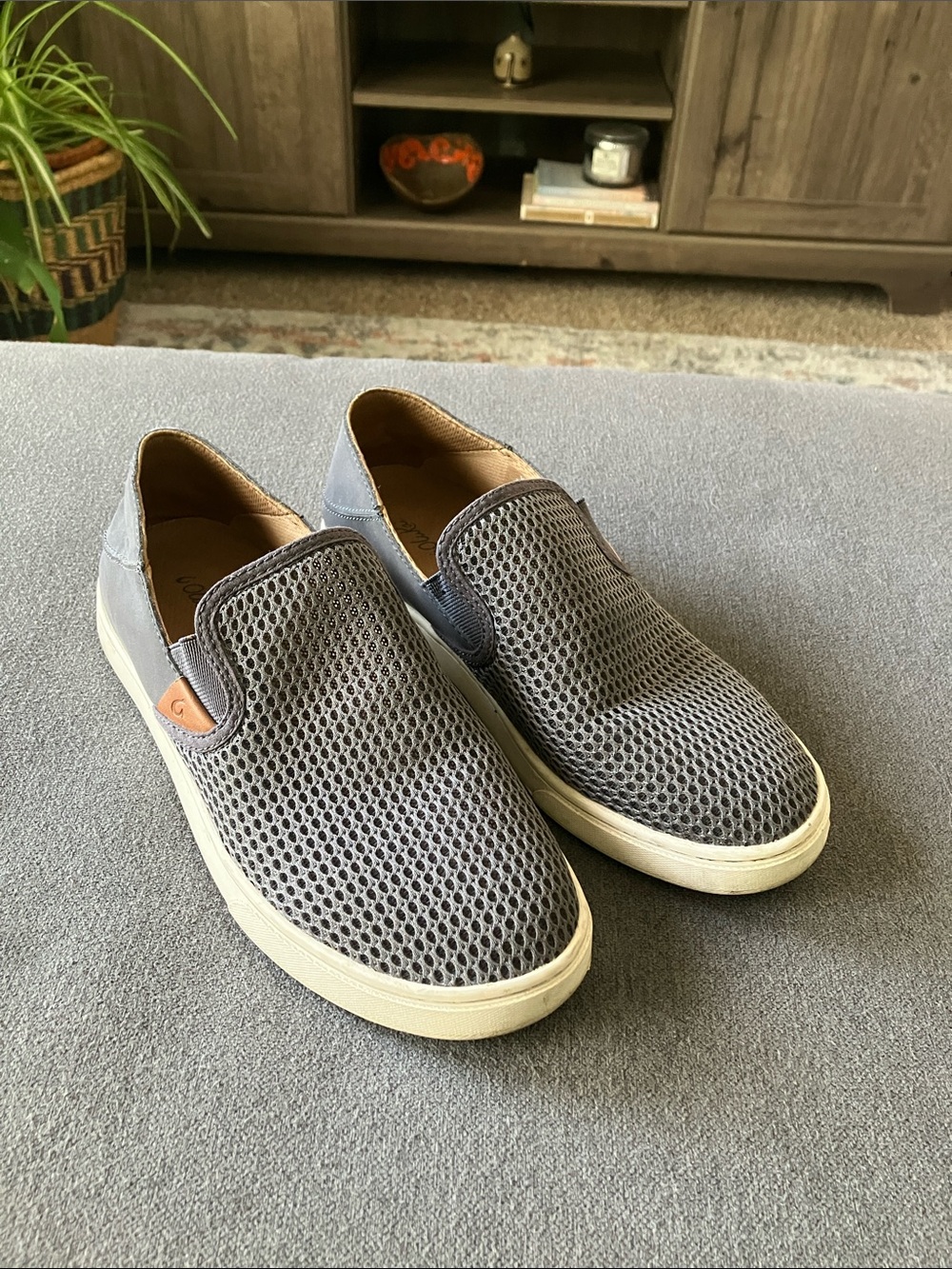 OluKai Gray Mesh Slip-On Loafers